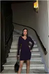 Kadın Hediyelik Krep Kumaş V Yaka Dekolteli Abiye Elbise-2