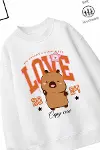 Trend Çocuk Kız Model Tam Kalıp Oversize Capyy Love Tasarım 2 İplik Pamuğa Pamuk Kumaş Sweatshirt 50-2