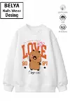 Trend Çocuk Kız Model Tam Kalıp Oversize Capyy Love Tasarım 2 İplik Pamuğa Pamuk Kumaş Sweatshirt 50-1