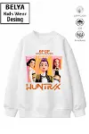 Trend Çocuk Kız Model Tam Kalıp Oversize HUn Tasarım 2 İplik Pamuğa Pamuk Kumaş Sweatshirt 448-1