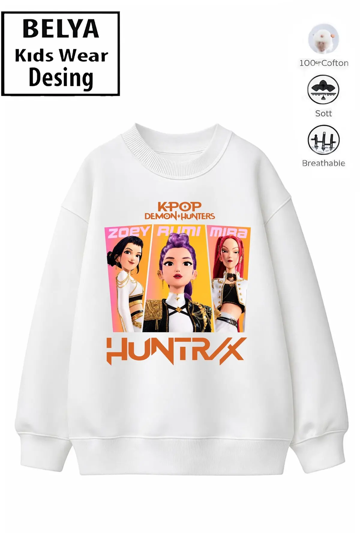 Trend Çocuk Kız Model Tam Kalıp Oversize HUn Tasarım 2 İplik Pamuğa Pamuk Kumaş Sweatshirt 448