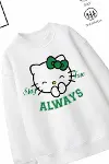 Trend Çocuk Kız Model Tam Kalıp Oversize Hello Tasarım 2 İplik Pamuğa Pamuk Kumaş Sweatshirt 49-2