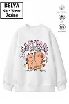 Trend Çocuk Kız Model Tam Kalıp Oversize Capy Bar Tasarım 2 İplik Pamuğa Pamuk Kumaş Sweatshirt 53-1