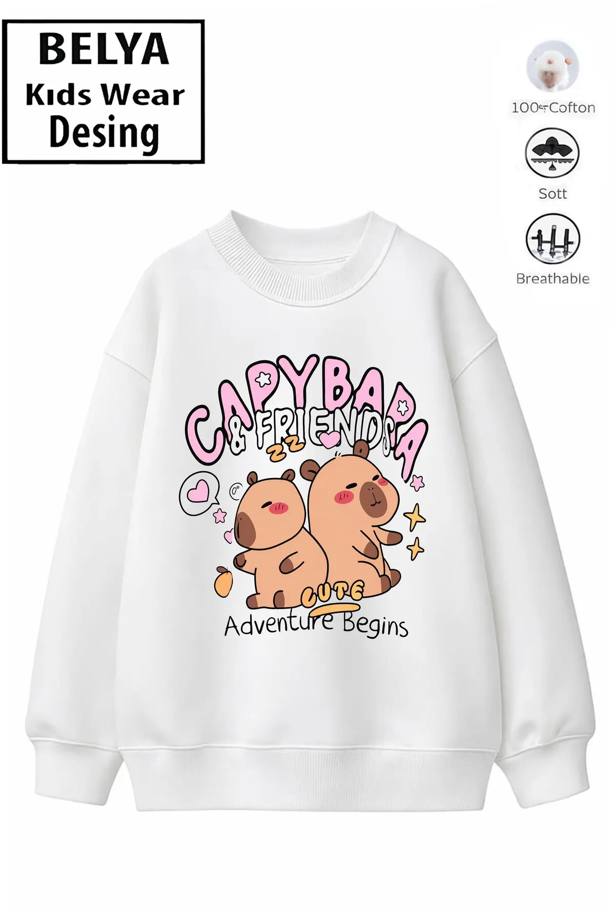 Trend Çocuk Kız Model Tam Kalıp Oversize Capy Bar Tasarım 2 İplik Pamuğa Pamuk Kumaş Sweatshirt 53