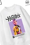 Trend Çocuk Kız Model Tam Kalıp Oversize Hun Tasarım 2 İplik Pamuğa Pamuk Kumaş Sweatshirt 54-2