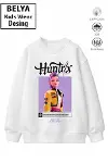 Trend Çocuk Kız Model Tam Kalıp Oversize Hun Tasarım 2 İplik Pamuğa Pamuk Kumaş Sweatshirt 54-1