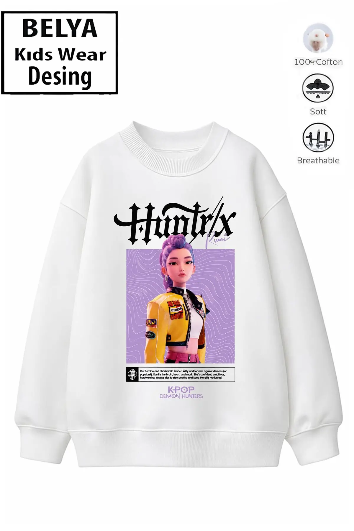 Trend Çocuk Kız Model Tam Kalıp Oversize Hun Tasarım 2 İplik Pamuğa Pamuk Kumaş Sweatshirt 54