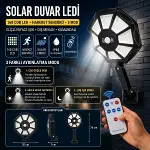 168B Solar LED Büyük Dış Mekân Lambası, Hareket Sensörlü, Kumandalı, 3 Modlu Ultra Parlak COB Işık, Su Geçirmez Kablosuz Duvar Apliği (4745)-4
