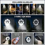 168B Solar LED Büyük Dış Mekân Lambası, Hareket Sensörlü, Kumandalı, 3 Modlu Ultra Parlak COB Işık, Su Geçirmez Kablosuz Duvar Apliği (4745)-5