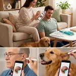 Beyaz Kablosuz HD Görüntülü Kulak Temizleme Kamerası, LED Işıklı Type-C Şarjlı iOS ve Android Uyumlu Kulak Temizleme Seti (4745)-2