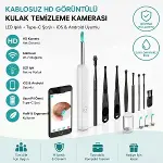 Beyaz Kablosuz HD Görüntülü Kulak Temizleme Kamerası, LED Işıklı Type-C Şarjlı iOS ve Android Uyumlu Kulak Temizleme Seti (4745)-1