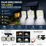 3&amp;apos;lü 122 LEDLİ Güneş Enerjili Hareket Sensörlü Aydınlatma, Dış Mekan Duvar ve Bahçe Lambası Solar LED (4745)-5