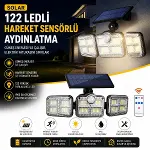 3&amp;apos;lü 122 LEDLİ Güneş Enerjili Hareket Sensörlü Aydınlatma, Dış Mekan Duvar ve Bahçe Lambası Solar LED (4745)-1