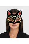 Siyah Renk Süet Kaplama Üzeri Kırmızı Sarı Simli Kedi Maskesi 17x14 cm-2