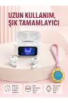 Ekranlı Kablosuz Kulaklık ve Pembe Çanta Charm Saat Seti-1