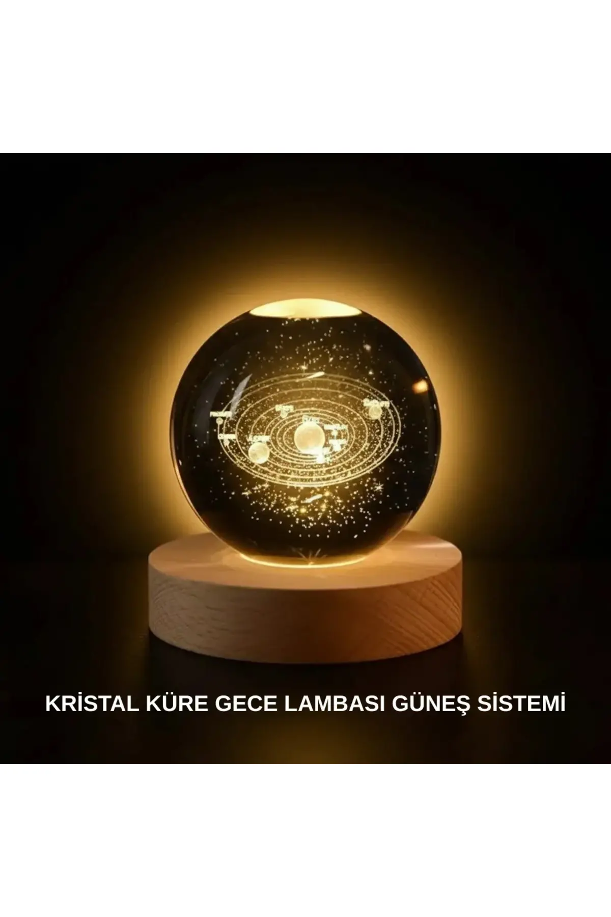 Ahşap Standlı LED Kristal Küre Lazer İşlemeli Dekoratif Obje