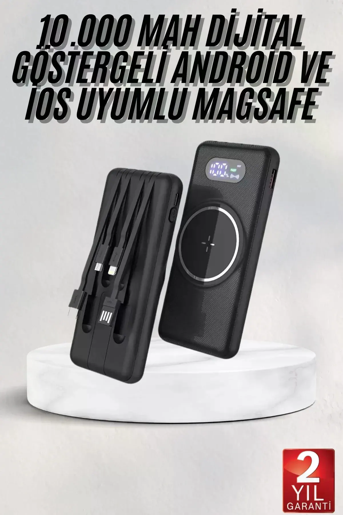 Wireless Powerbank 10000 Mah LED Ekranlı Dahili Kablolu Hızlı Şarj