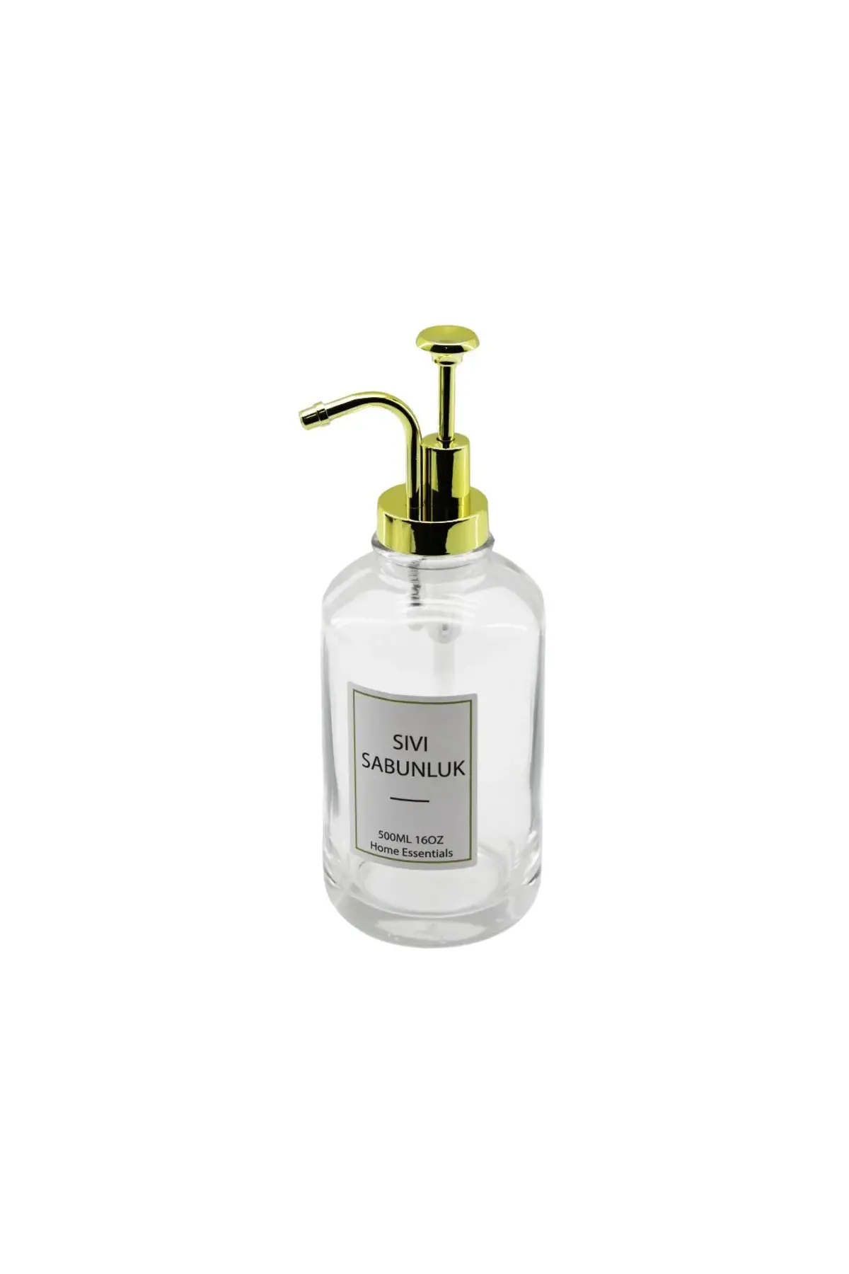Yuvarlak Cam Şişe - Şeffafsıvı Sabunluk 500ML Pompa - Musluk Ayrık Model Başlı