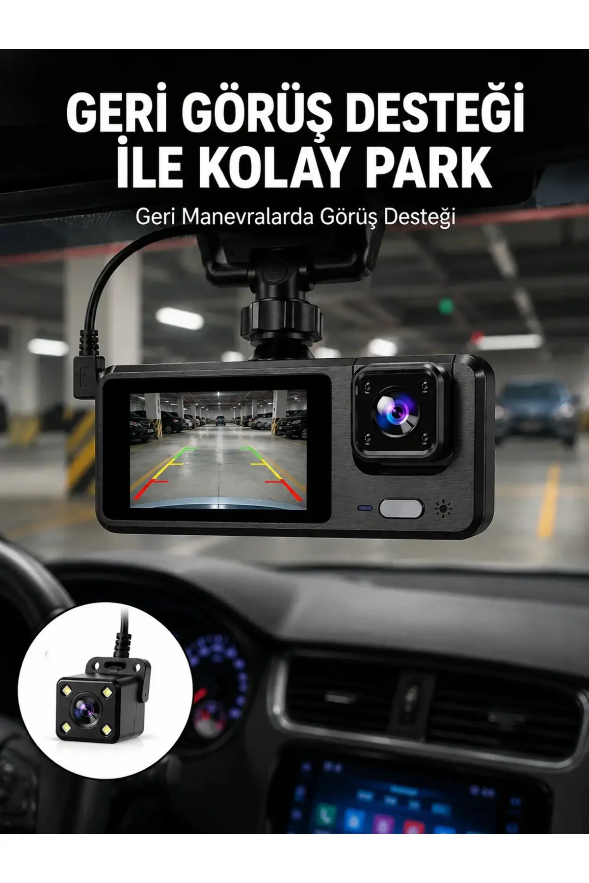 1080P 3 Kameralı Araç DVR – Döngü Kayıt ve Geri Görüş Özellikli Yeni Nesil