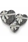 3PCS Kalp Çizgili Mix Renkli - Kabartma Desen Karton Hediye Kutusu Kurdelalı 22X20-19X17-16X14CM-2