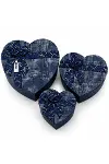 3PCS Kalp Çizgili Mix Renkli - Kabartma Desen Karton Hediye Kutusu Kurdelalı 22X20-19X17-16X14CM-3