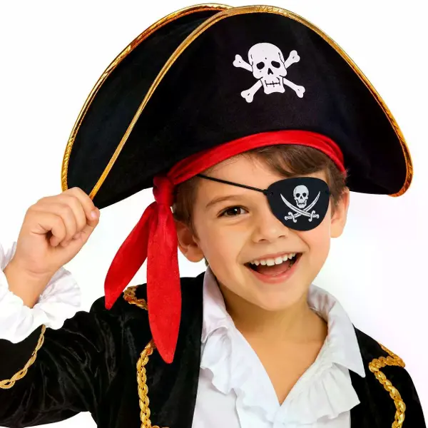 Kaptan Jack Çocuk Korsan Şapkası ve Vinleks Deri Göz Bandı