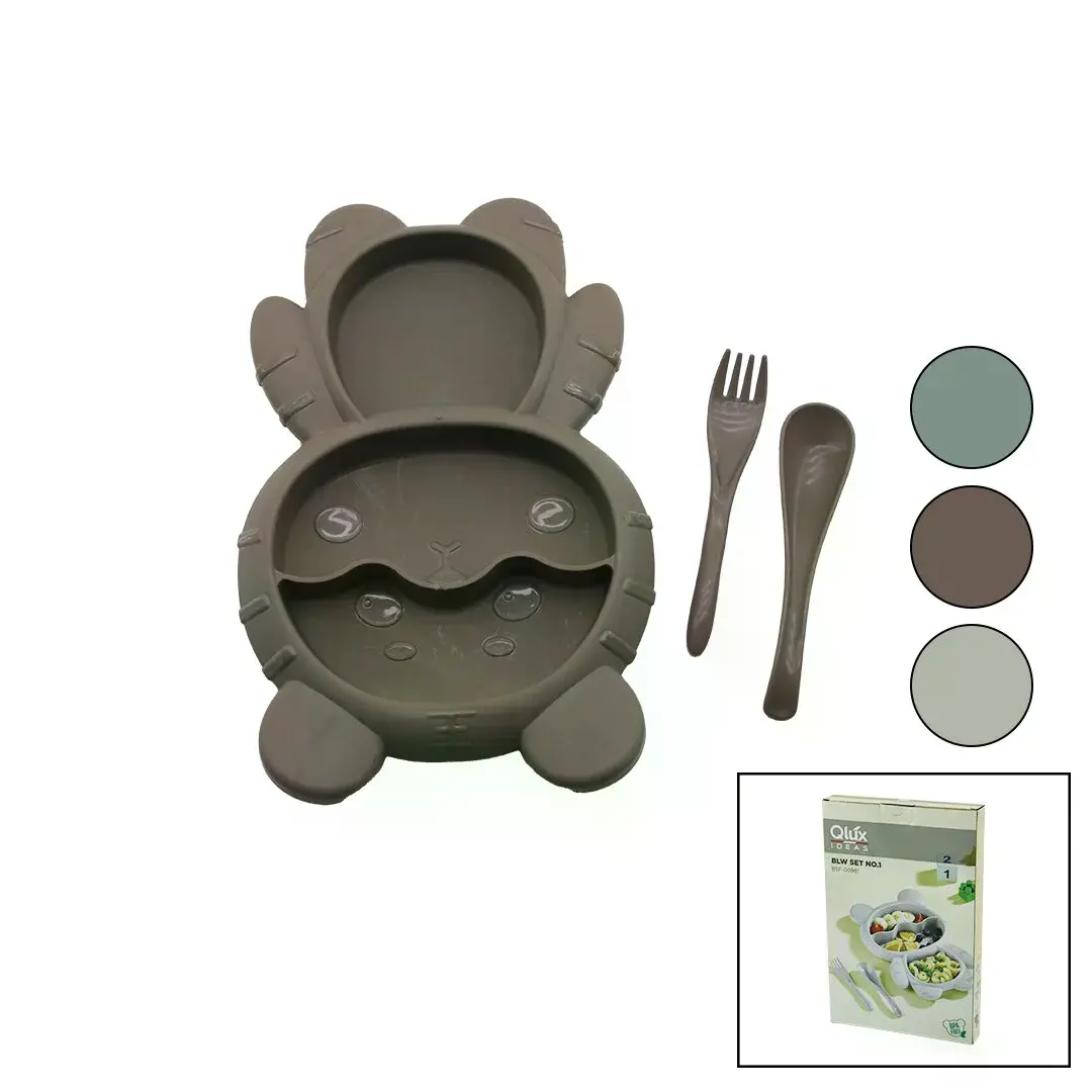 Ayıcık MODEL=3 Bölmeli Bebek Beslenme Seti 3PCS=MAMA Kabı-kaşık-çatal 500ML Renkli Plst