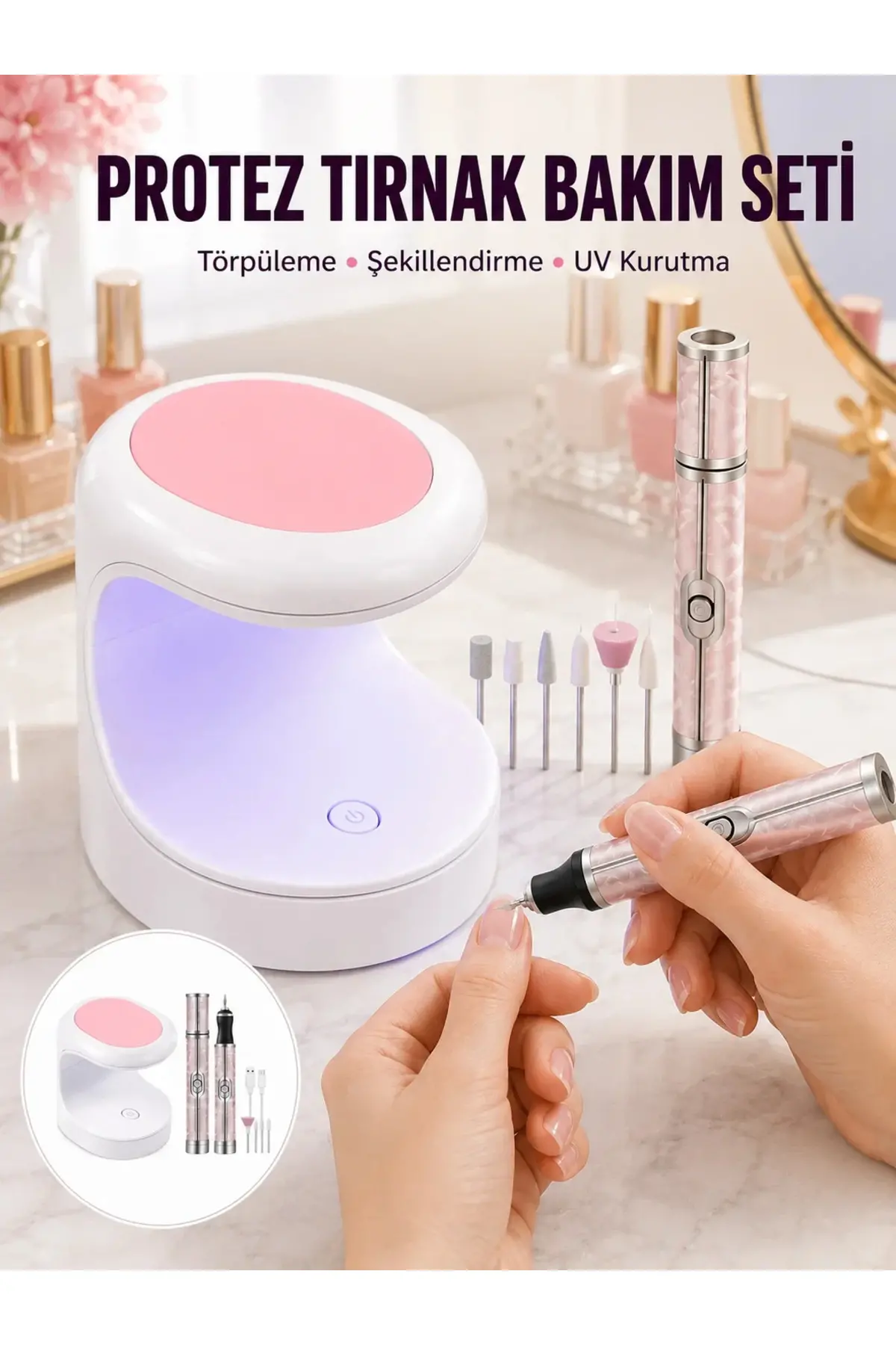 20.000 RPM Tırnak Matkabı + Mini LED Oje Kurutma Cihazı Seti Yeni Nesil