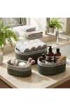 Gri 3 Boy Oval Bambu Kenar Organizer Sepet Ahşap Altlık - Bezli 12X21-16X25-20X30CM-2