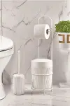 Metal Standlı Yuvarlak Kovalı & Kağıtlıklı & Fırçalıklı Beyaz Banyo Takımı-2
