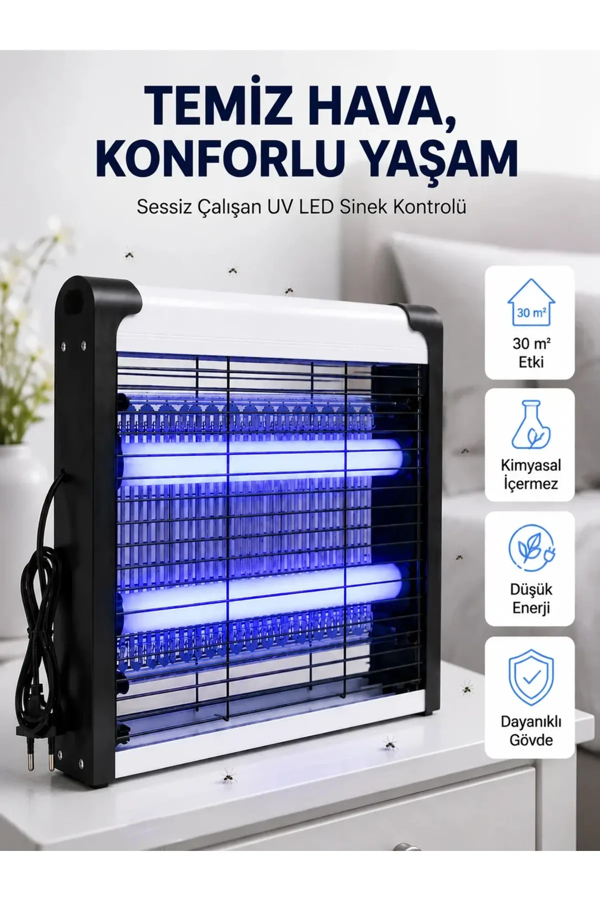 Elektrikli UV LED Sinek Öldürücü Sessiz Çalışan Etkili Böcek Tuzağı