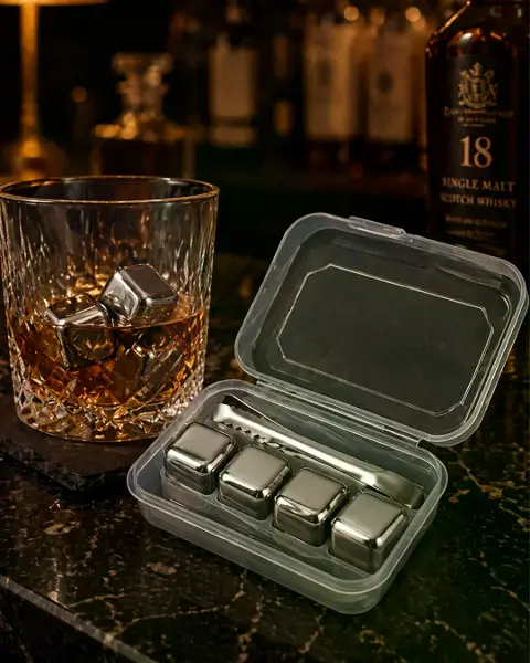 Metal Buz Küpleri Seti İçecek Sulandırmayan Çelik Soğutucu Taşlar ve Saklama Kutusu