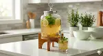 Geyik Figürlü Gümüş Lüks Cam İçecek Sebili - 3.6 Litre Bambu Standlı Meyve Suyu Kovası-1