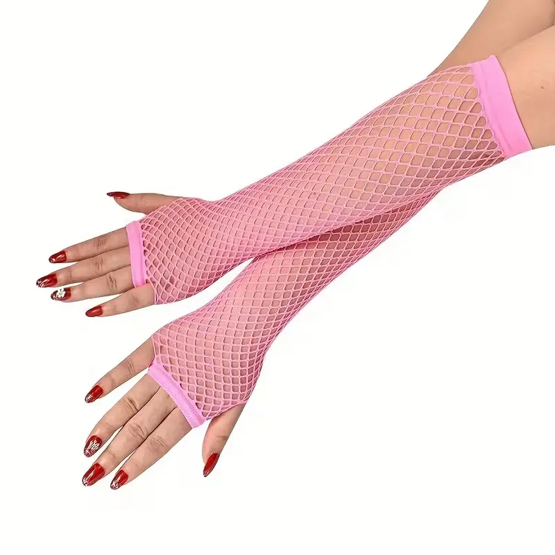 80’ler 90’lar Retro Neon Pembe File Parmaksız Eldiven 26 cm (4745)