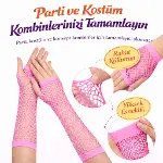 80’ler 90’lar Retro Neon Pembe File Parmaksız Eldiven 26 cm (4745)-2