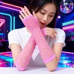 80’ler 90’lar Retro Neon Pembe File Parmaksız Eldiven 26 cm (4745)-3