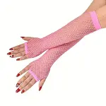 80’ler 90’lar Retro Neon Pembe File Parmaksız Eldiven 26 cm (4745)-1