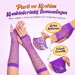 80’ler 90’lar Retro Mor File Parmaksız Eldiven 26 cm (4745)-2