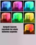 Termometre ve Takvim Özellikli 7 Renk Değiştiren Küp Alarm Saati-2