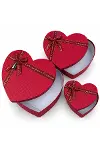 3PCS Kalp Mat Mix Renkli - Kabartma Desen Karton Hediye Kutusu Kurdelalı 31X28-27X24-23X20CM-2