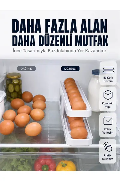 Kayar Ray Sistemli Buzdolabı Yumurta Saklama Düzenleyici Organizer