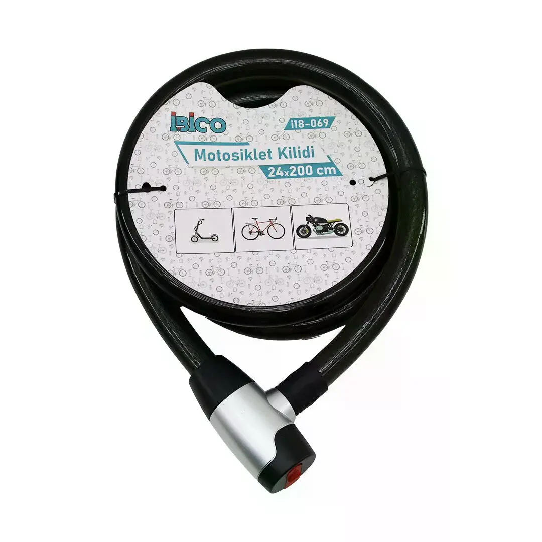 Anahtarlı Metal Kaplama Kafaçek-it Kilit Kapakmotor - Bisiklet Kilit Çelik Telsiyah Şeffaf KILIF24MM