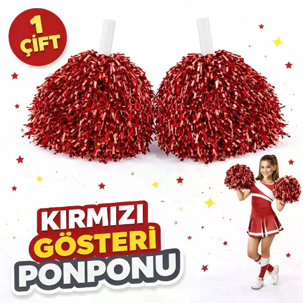 1 Çift ( 2 Adet ) Kırmızı Renk 23 Nisan 19 Mayıs 29 Ekim Okul Gösteri Ponponları Ekstra Dolgun