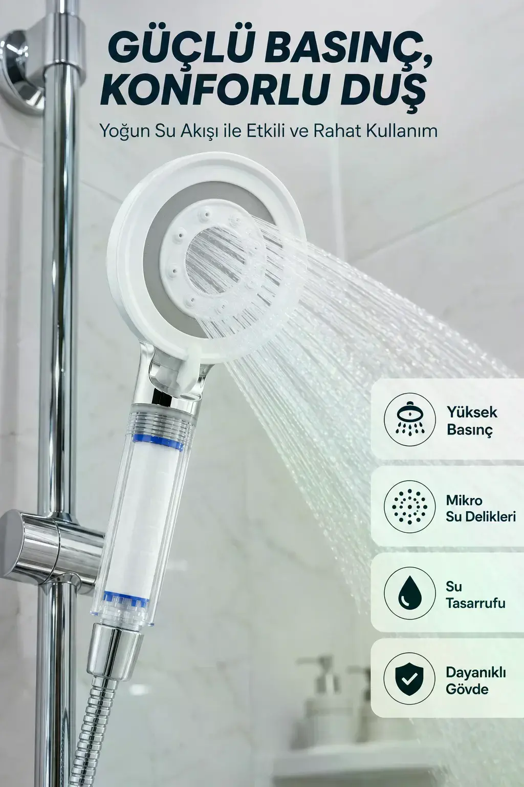 Su Tasarruflu Filtreli Duş Başlığı Yüksek Basınçlı Modern Duş Başlığı