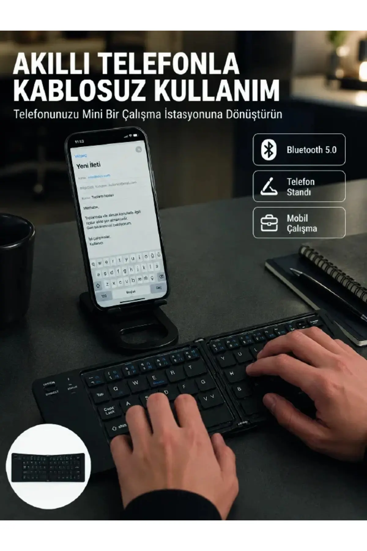 Taşınabilir Katlanabilir Bluetooth Klavye iOS Android Windows Uyumlu