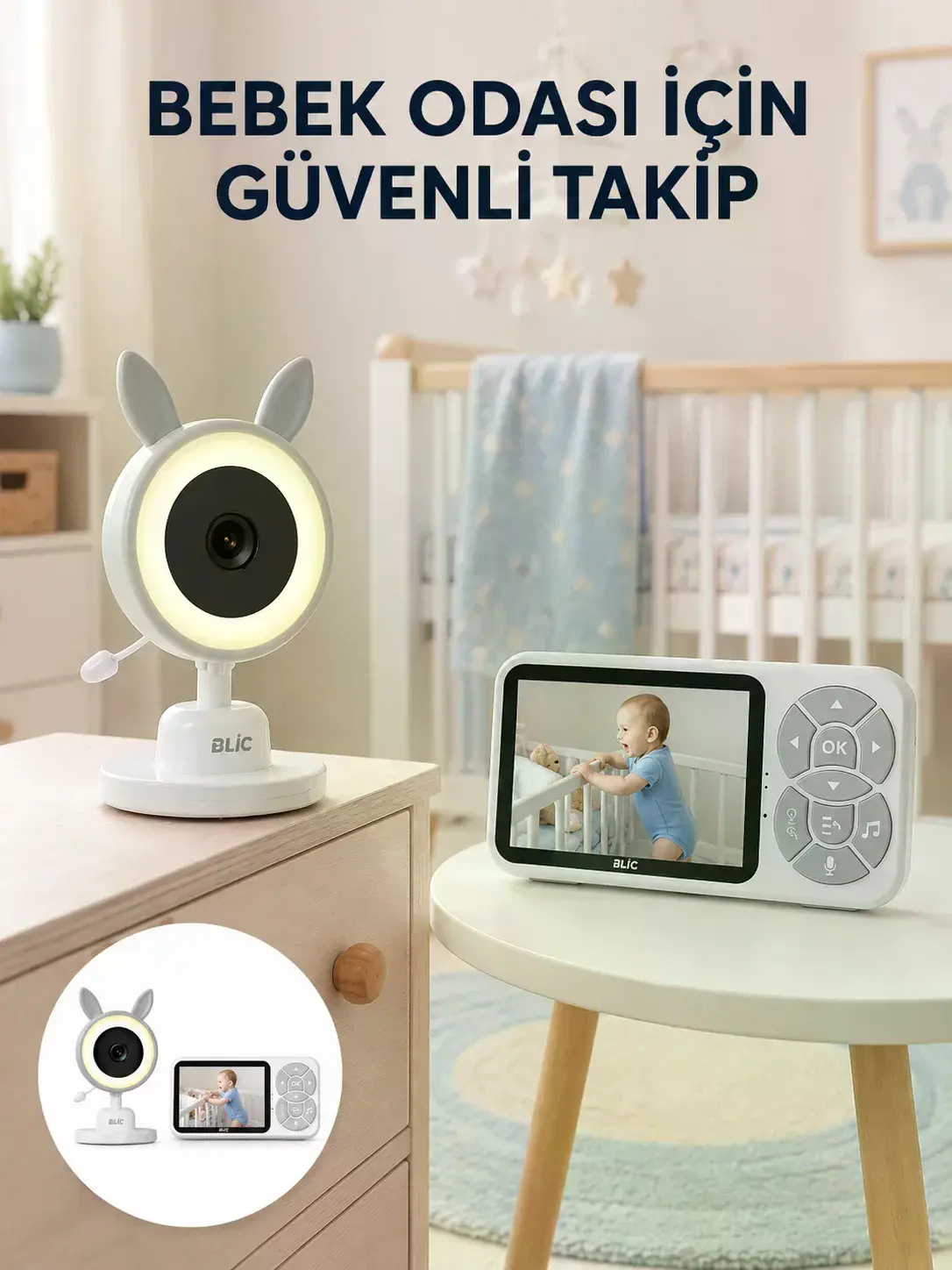 Karşılıklı Sesli Bebek Kamerası 4x Zoom Sıcaklık Sensörlü Yeni Nesil