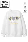 Trend Çocuk Kız Model Tam Kalıp Oversize Kalp Tasarım 2 İplik Pamuğa Pamuk Kumaş Sweatshirt 56-1