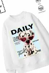 Trend Çocuk Kız Model Tam Kalıp Oversize Sevimli Köpek Tasarım 2 İplik Pamuğa Pamuk Kumaş Sweatshirt-2