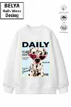 Trend Çocuk Kız Model Tam Kalıp Oversize Sevimli Köpek Tasarım 2 İplik Pamuğa Pamuk Kumaş Sweatshirt-1