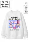 Trend Çocuk Kız Model Tam Kalıp Oversize Hun Tasarım 2 İplik Pamuğa Pamuk Kumaş Sweatshirt 55-1